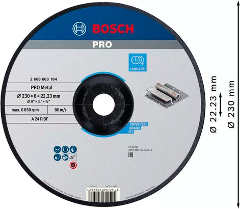 Standard for Metal grinding disc with depressed centre PRO Metal Bonded Grinding Disc (230 / 22.23 / 6)