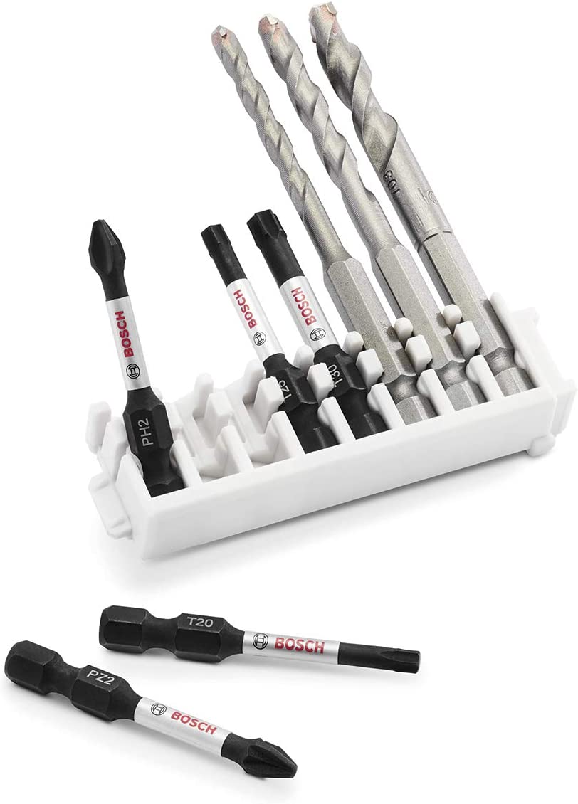 Pack of 8 impact control screw driver bits 50mm and ceramic drill bits, Pick and Clic PH2, PZ2, T20, T25, T30, Multi Construction Bits 5.0/6.0/8.0mm