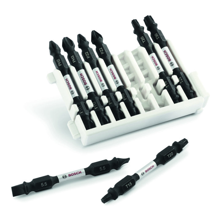 Pack of 8 impact control double ended screw driver bits 65mm, Pick and Clic PH1-PH2, PH2-PH3, PH2-PZ2 (2x), SL1x5.5-SL1x5.5, T15-T20 (2x), T25-T30