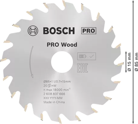 PRO Wood cordless Circular Saw Blade 85x1.1/0.7x15 T20 (85 / 20 / 1.1)