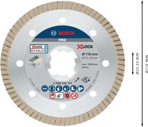 Diamantový dělici kotouč PRO Ceramic X-LOCK, 115×22,23×1,4×7 (115 / 22,23 / 1.4)